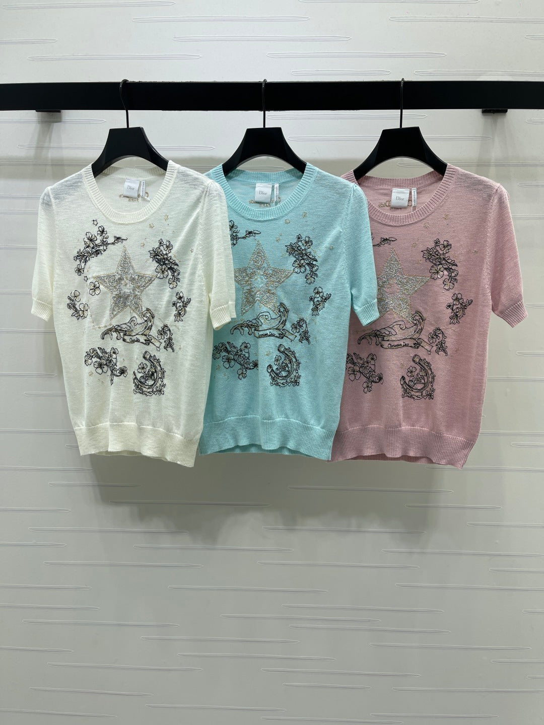 CD Dioriviera Embroidered Short-Sleeved Sweater Tencel Polyester