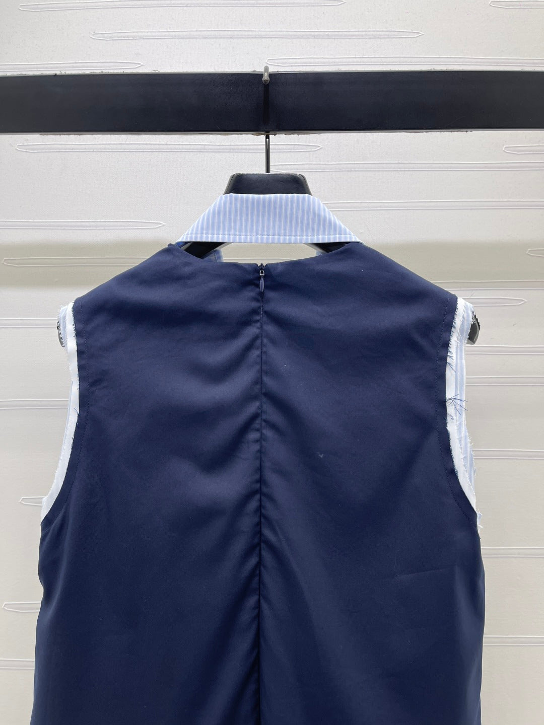 CD Color-Blocked Striped Collared Sleeveless Dress Blue Cotton 392610