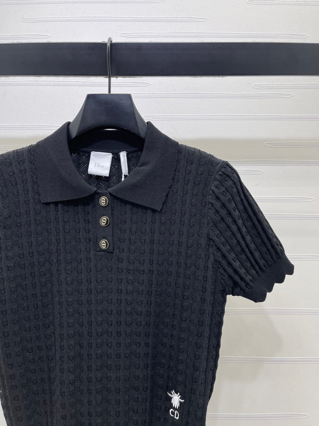 CD Knit Short-Sleeved Top Black Wool Acrylic Nylon Polyester 397467