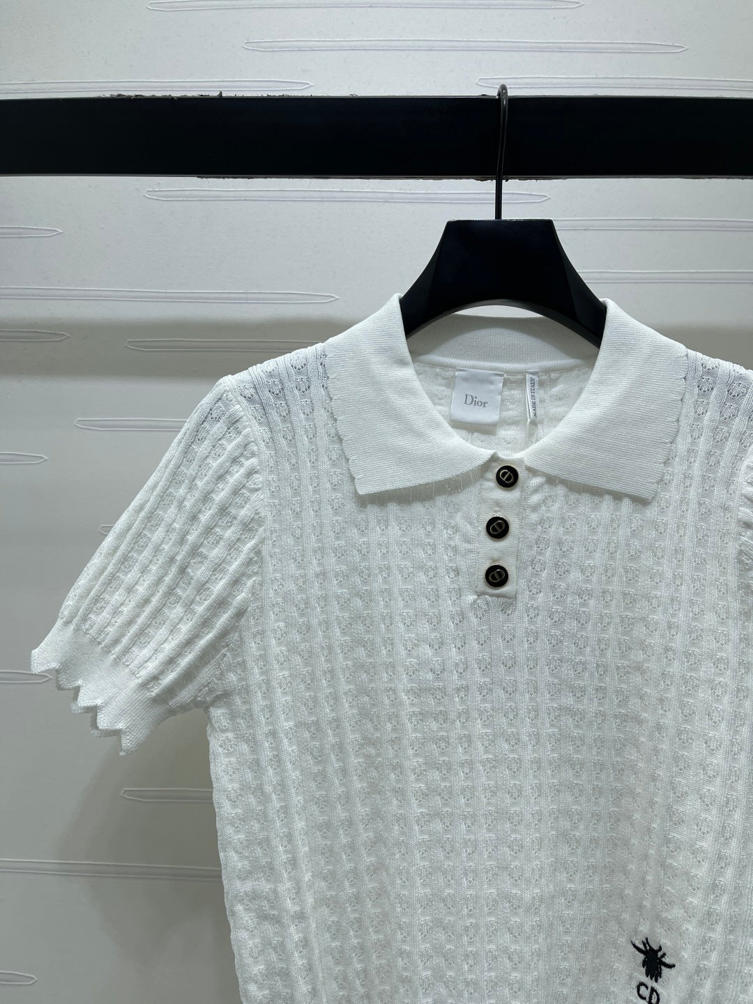 CD Knit Short-Sleeved Top White Wool Acrylic Nylon Polyester 397466