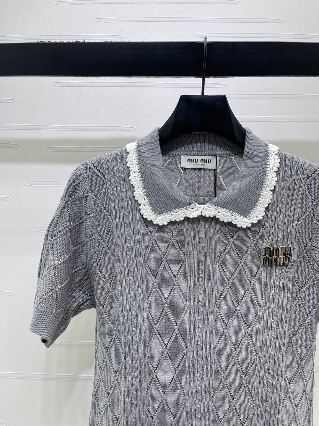 Miu 26s Short-Sleeved Shirt Grey Cotton 397462