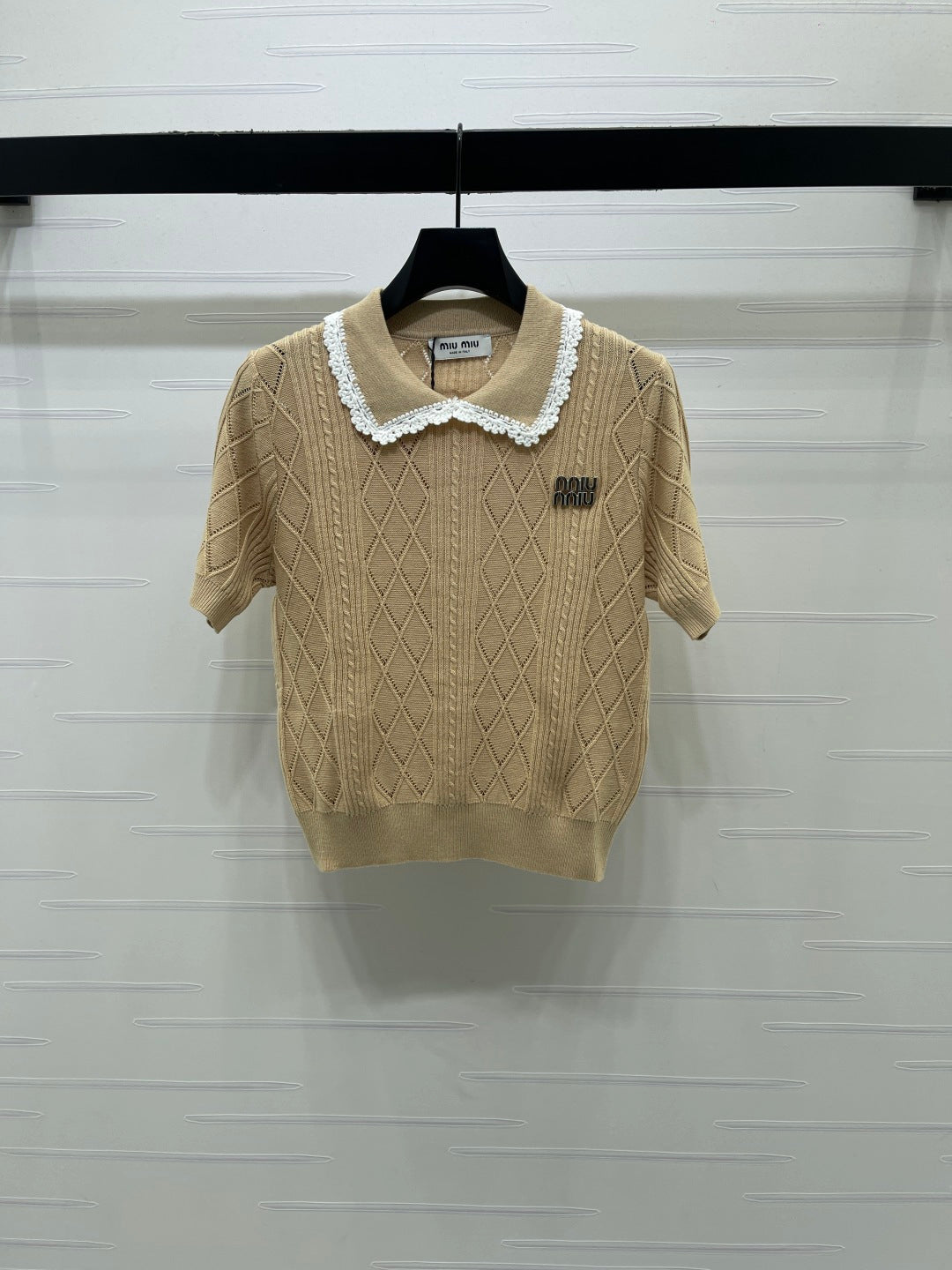 Miu 26s Short-Sleeved Shirt Khaki Cotton 397461