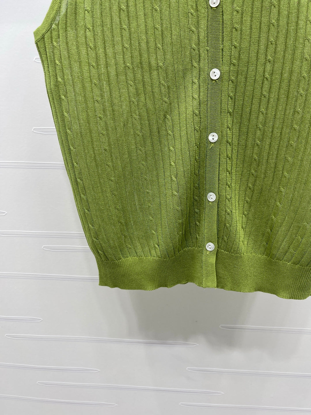 YSL Collared Knit Vest Green Spun Silk Linen 397457
