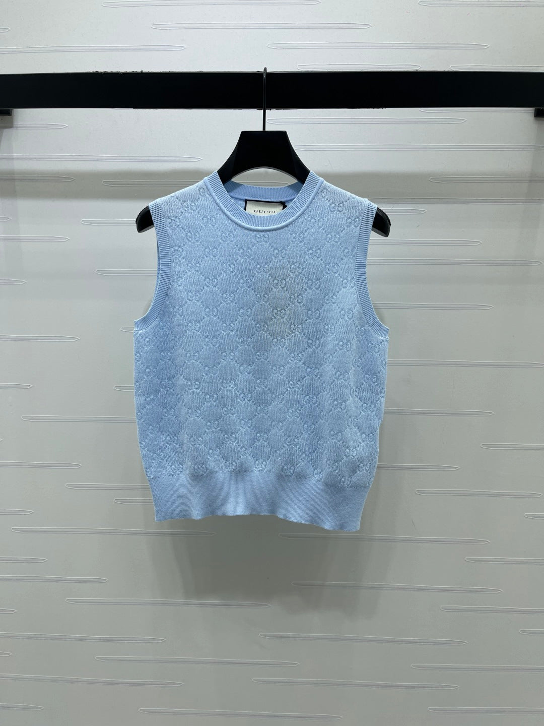 GG Jacquard Crew Neck Knit Vest Light Blue Tencel 397476