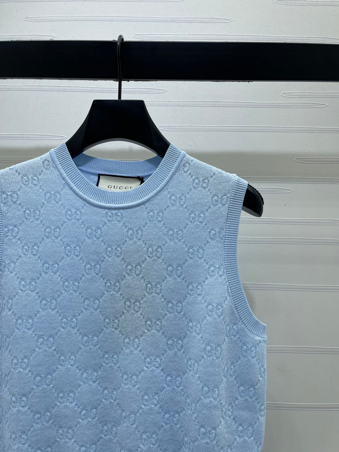 GG Jacquard Crew Neck Knit Vest Light Blue Tencel 397476