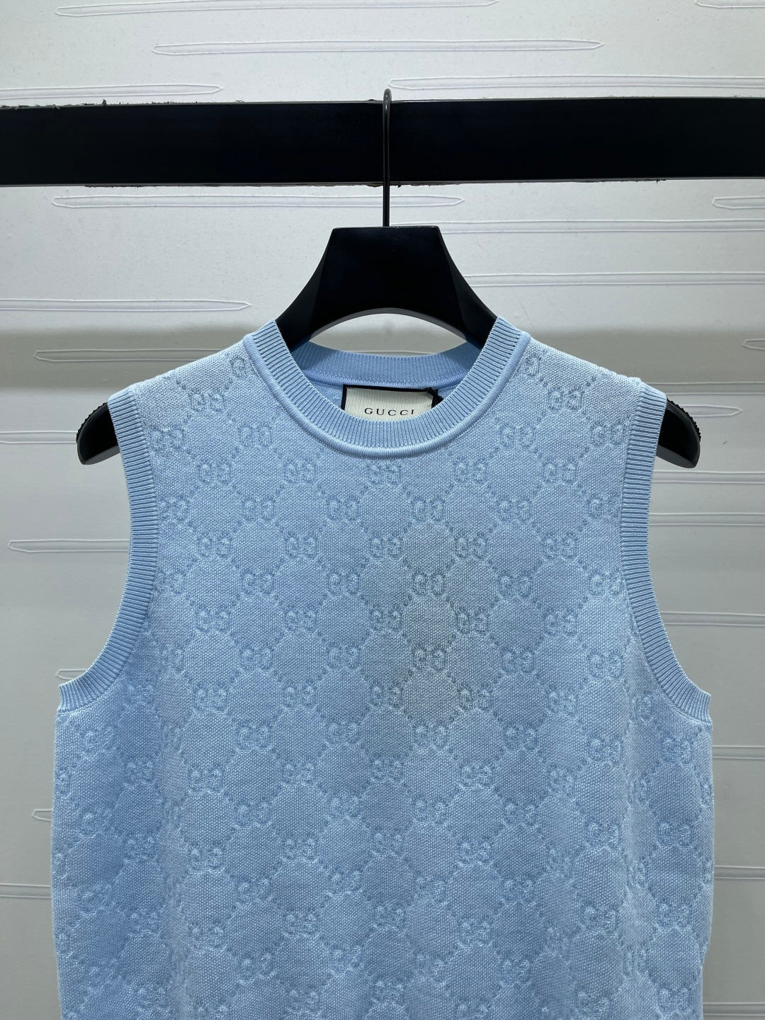 GG Jacquard Crew Neck Knit Vest Light Blue Tencel 397476