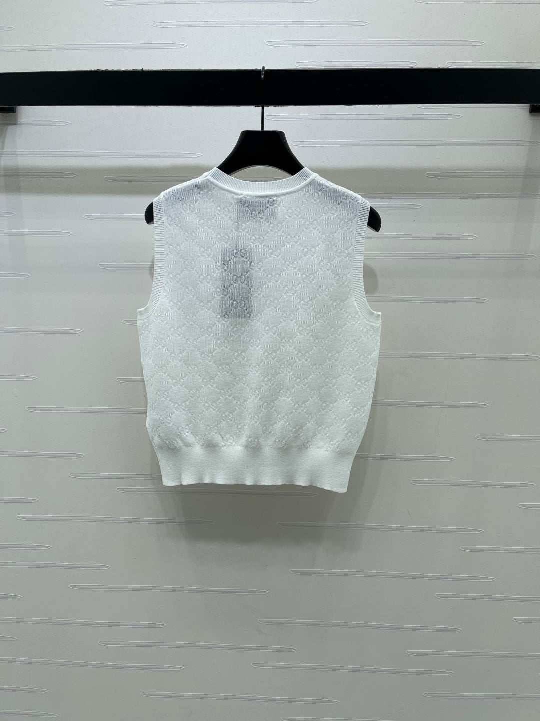 GG Jacquard Crew Neck Knit Vest White Tencel 397474