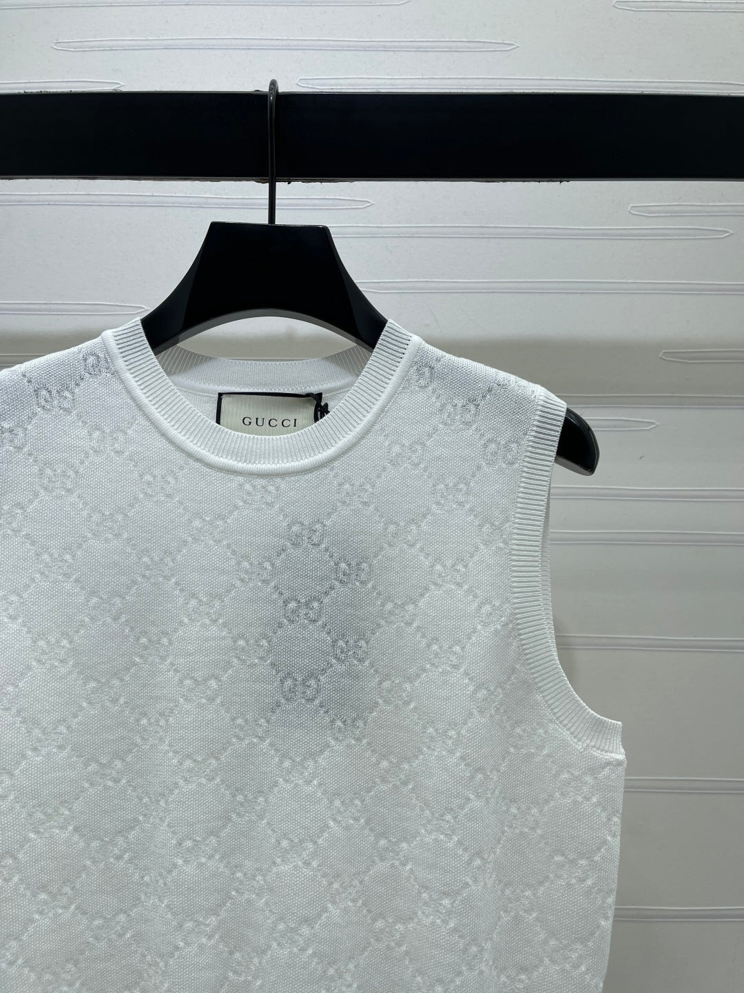 GG Jacquard Crew Neck Knit Vest White Tencel 397474