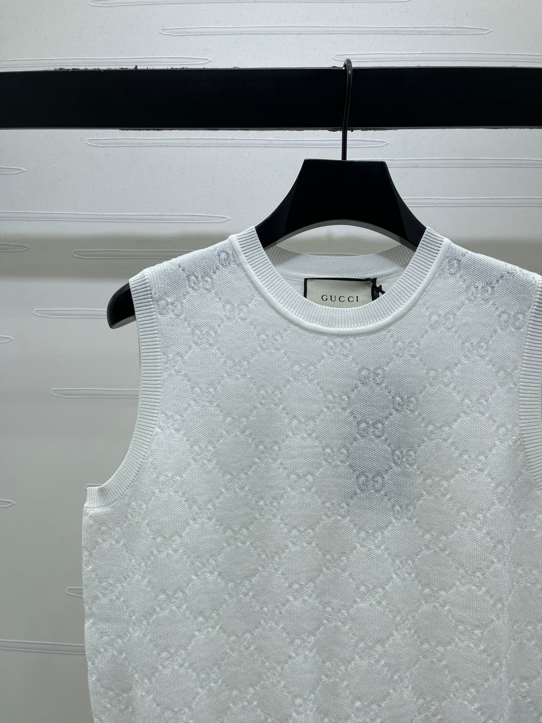 GG Jacquard Crew Neck Knit Vest White Tencel 397474
