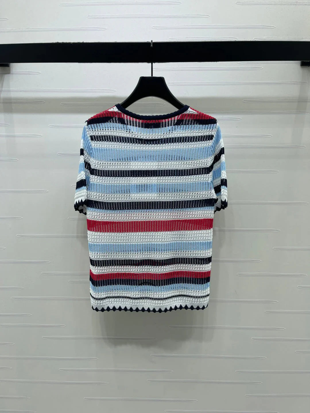 Chanel 2026 Striped Knit Short Sleeve Blue Red Black Tencel 397423