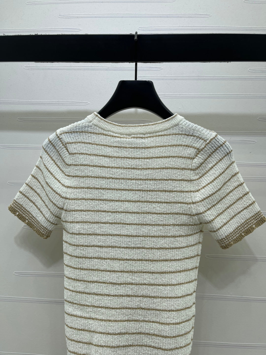 CD 26s Short-Sleeved Top White Beige Wool Acrylic Nylon Polyester 401610