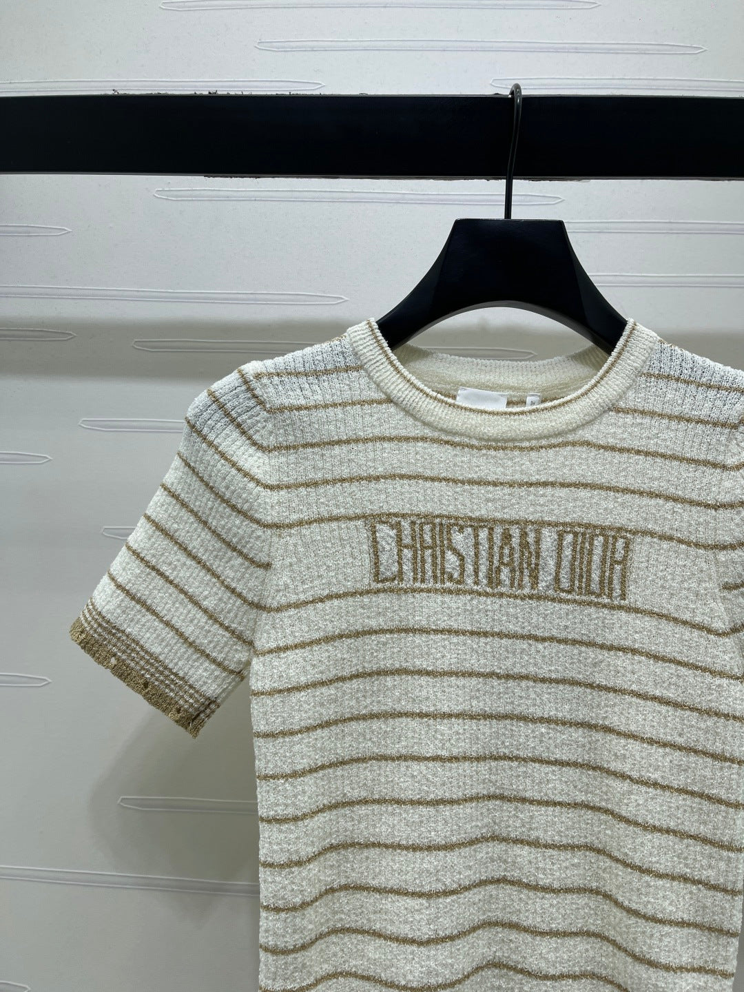 CD 26s Short-Sleeved Top White Beige Wool Acrylic Nylon Polyester 401610