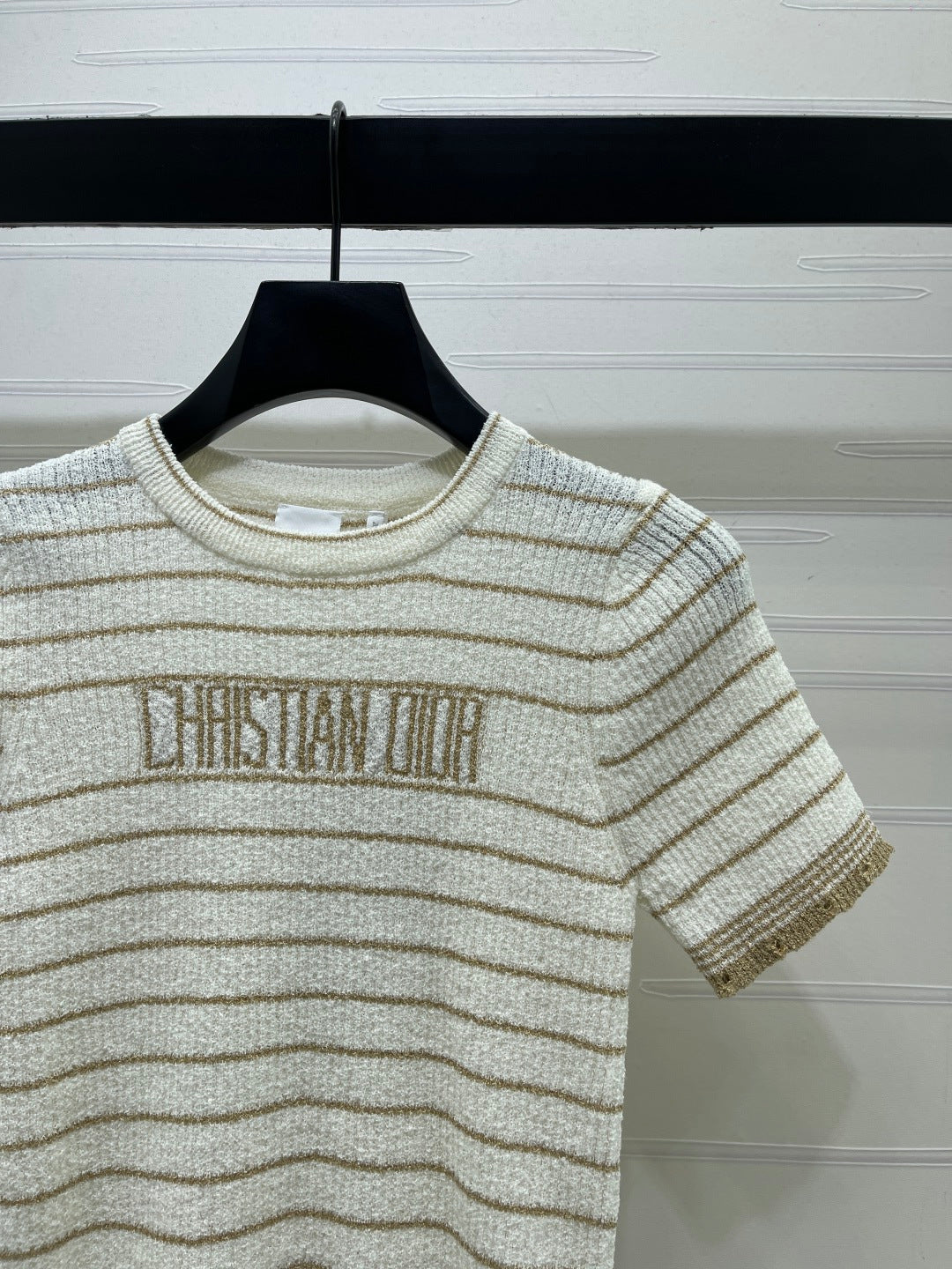 CD 26s Short-Sleeved Top White Beige Wool Acrylic Nylon Polyester 401610