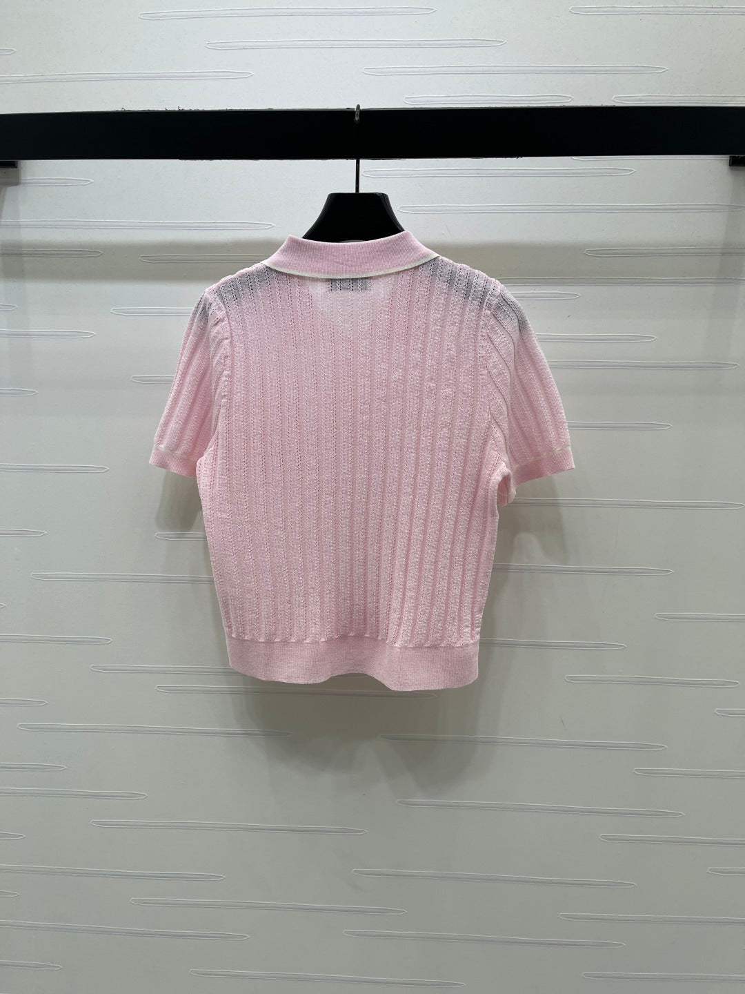 YSL 26s Knit Short-Sleeved Top Light Pink Silk Linen 401586