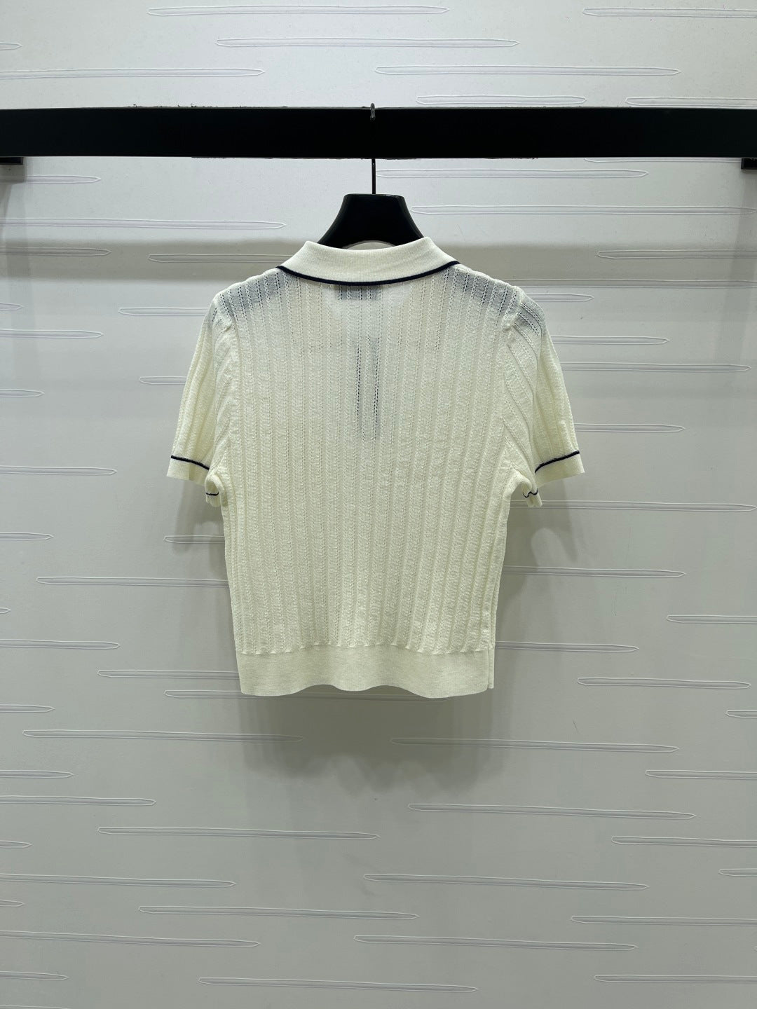 YSL 26s Knit Short-Sleeved Top Cream Silk Linen 401584