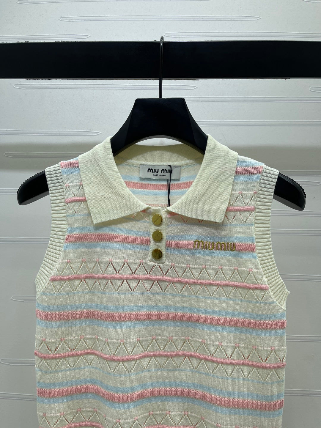 Miu 26s Collared Knit Vest Cream Wool Acrylic Nylon 401599