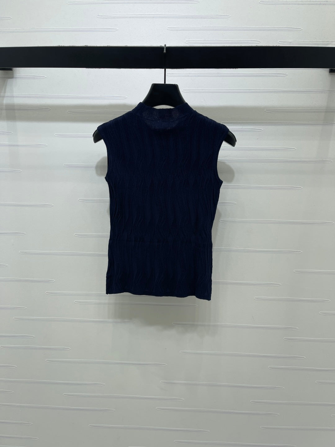 CC 26s High-Neck Rhinestone Knit Vest Dark Blue Wool 410773