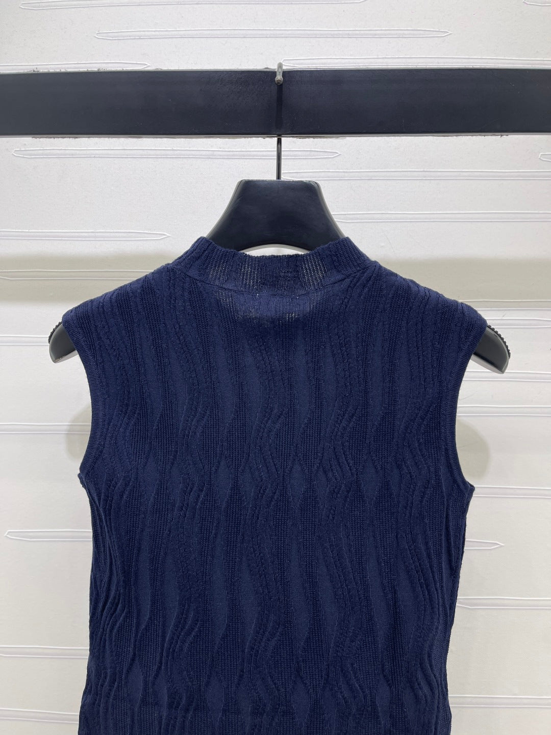 CC 26s High-Neck Rhinestone Knit Vest Dark Blue Wool 410773