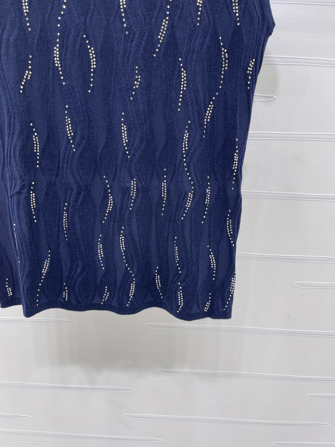 CC 26s High-Neck Rhinestone Knit Vest Dark Blue Wool 410773