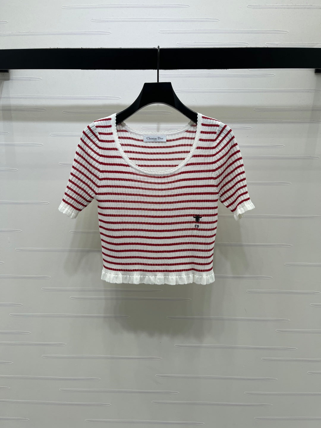 CD 26s Short-Sleeved Top White Red Silk Linen 409493