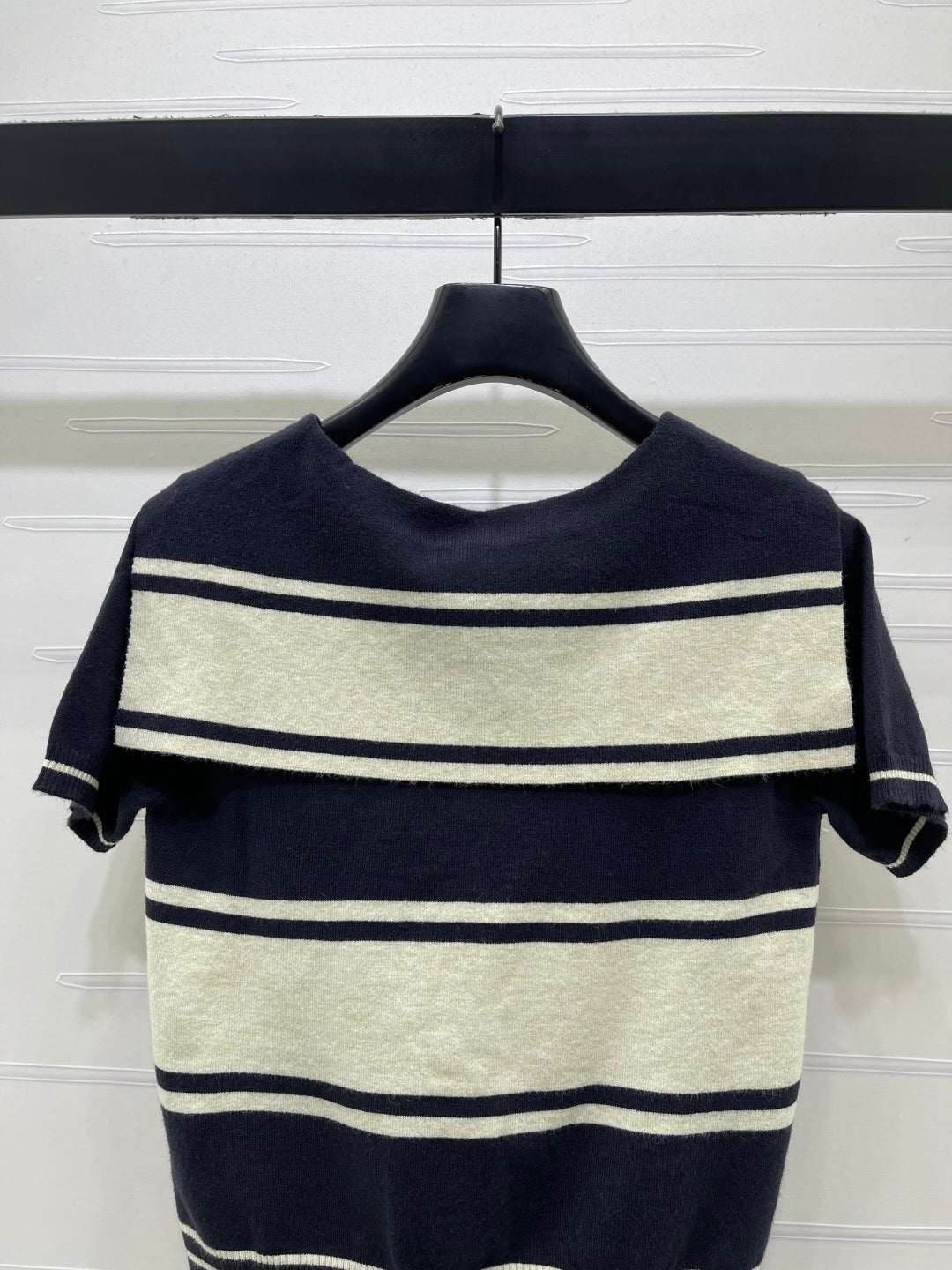 CD 26s Collar Striped Knit Short-Sleeve Sweater Nylon Wool 409497