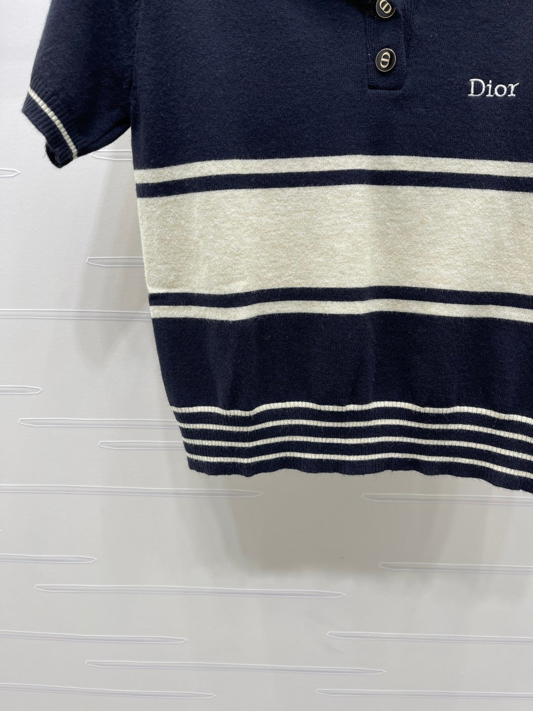 CD 26s Collar Striped Knit Short-Sleeve Sweater Nylon Wool 409497