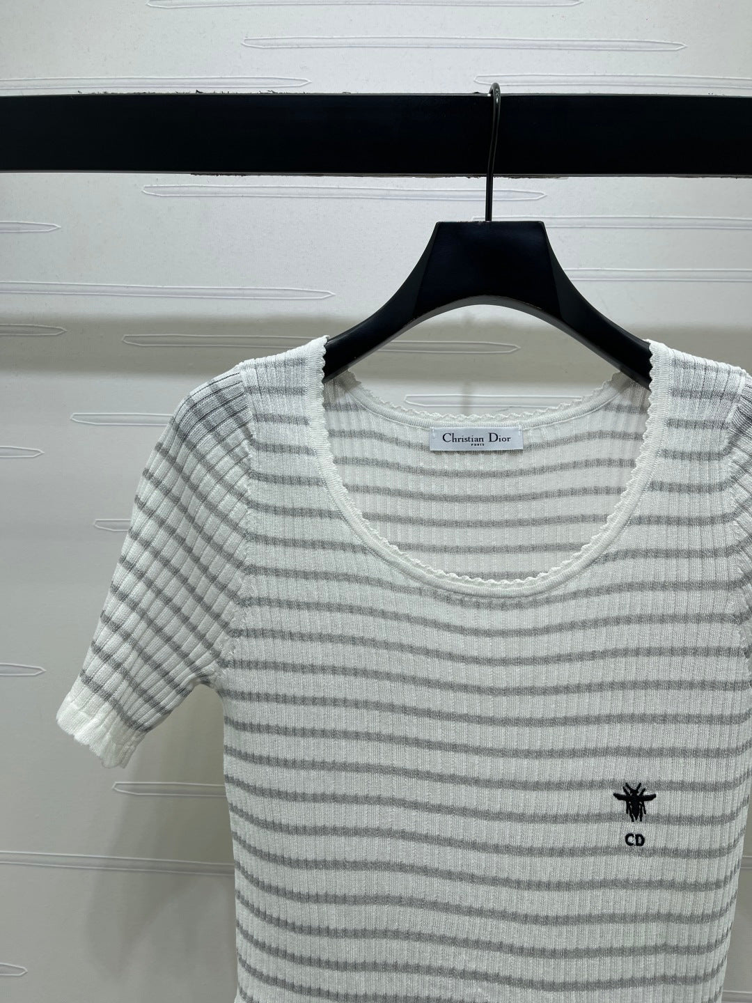 CD 26s Short-Sleeved Top White Grey Silk Linen 409495