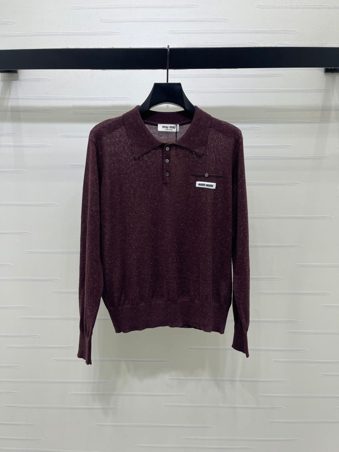 Miu 26s Knit Long-Sleeve Top Burgundy Wool  414882