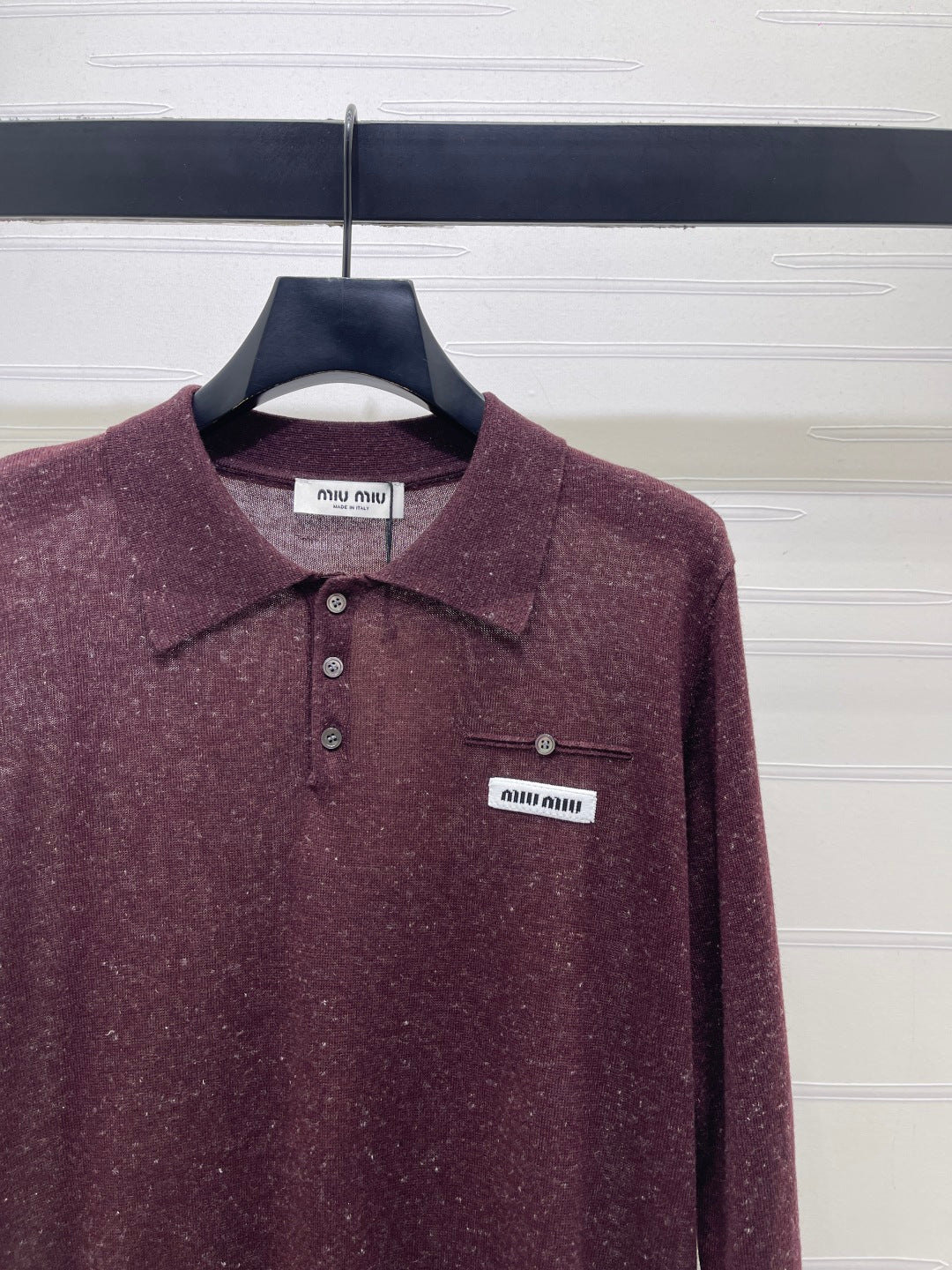 Miu 26s Knit Long-Sleeve Top Burgundy Wool  414882