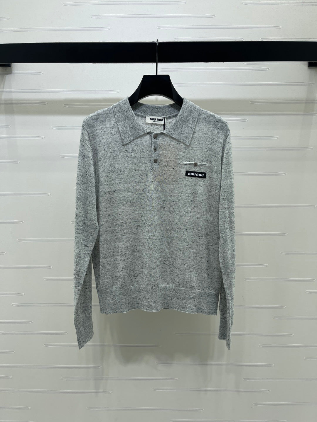 Miu 26s Knit Long-Sleeve Top Grey Wool 414881