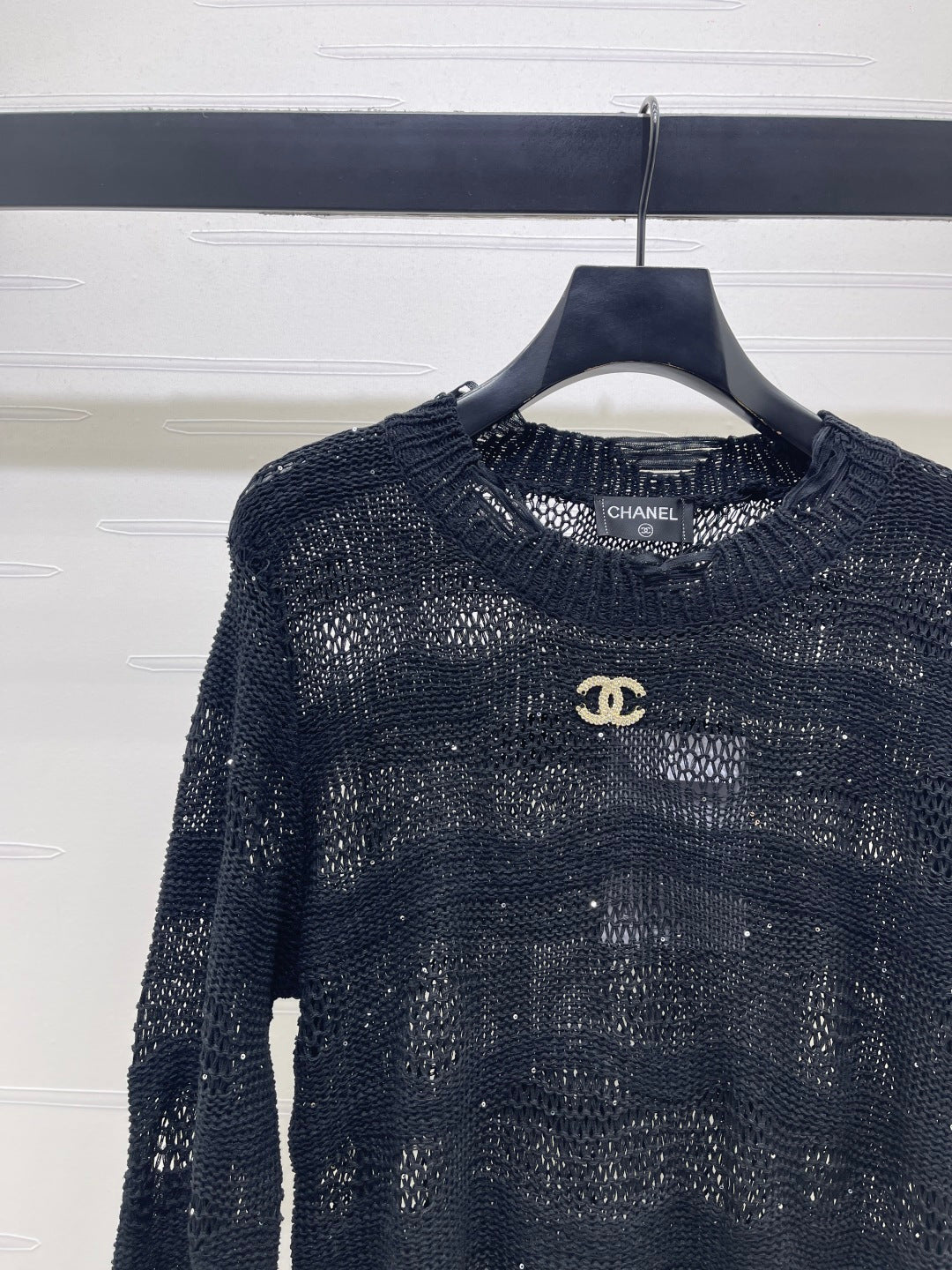 CC 26s Neck Knit Long-Sleeved Top Black Wool 414887