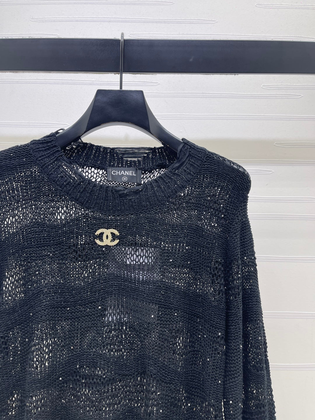 CC 26s Neck Knit Long-Sleeved Top Black Wool 414887