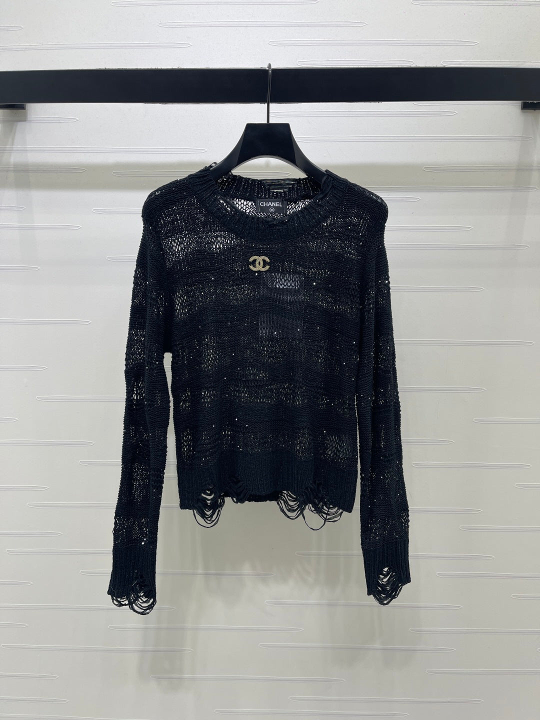CC 26s Neck Knit Long-Sleeved Top Black Wool 414887