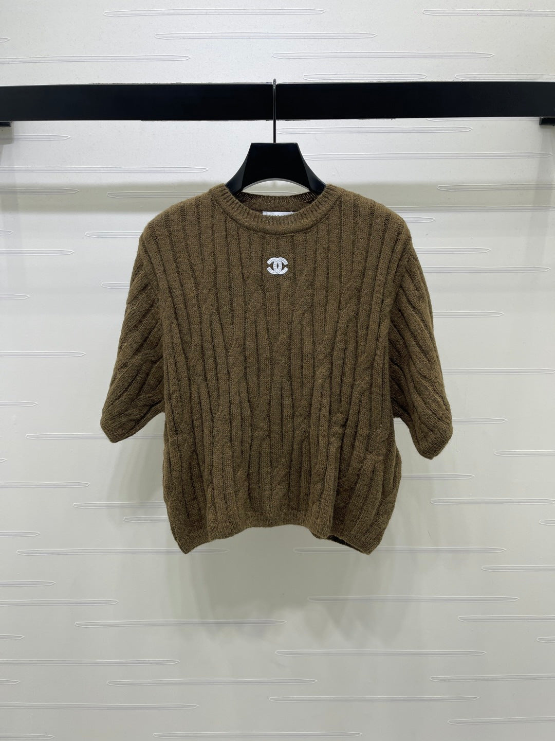 CC 26s Cable Knit Short-Sleeve T-Shirt Brown Wool 422034