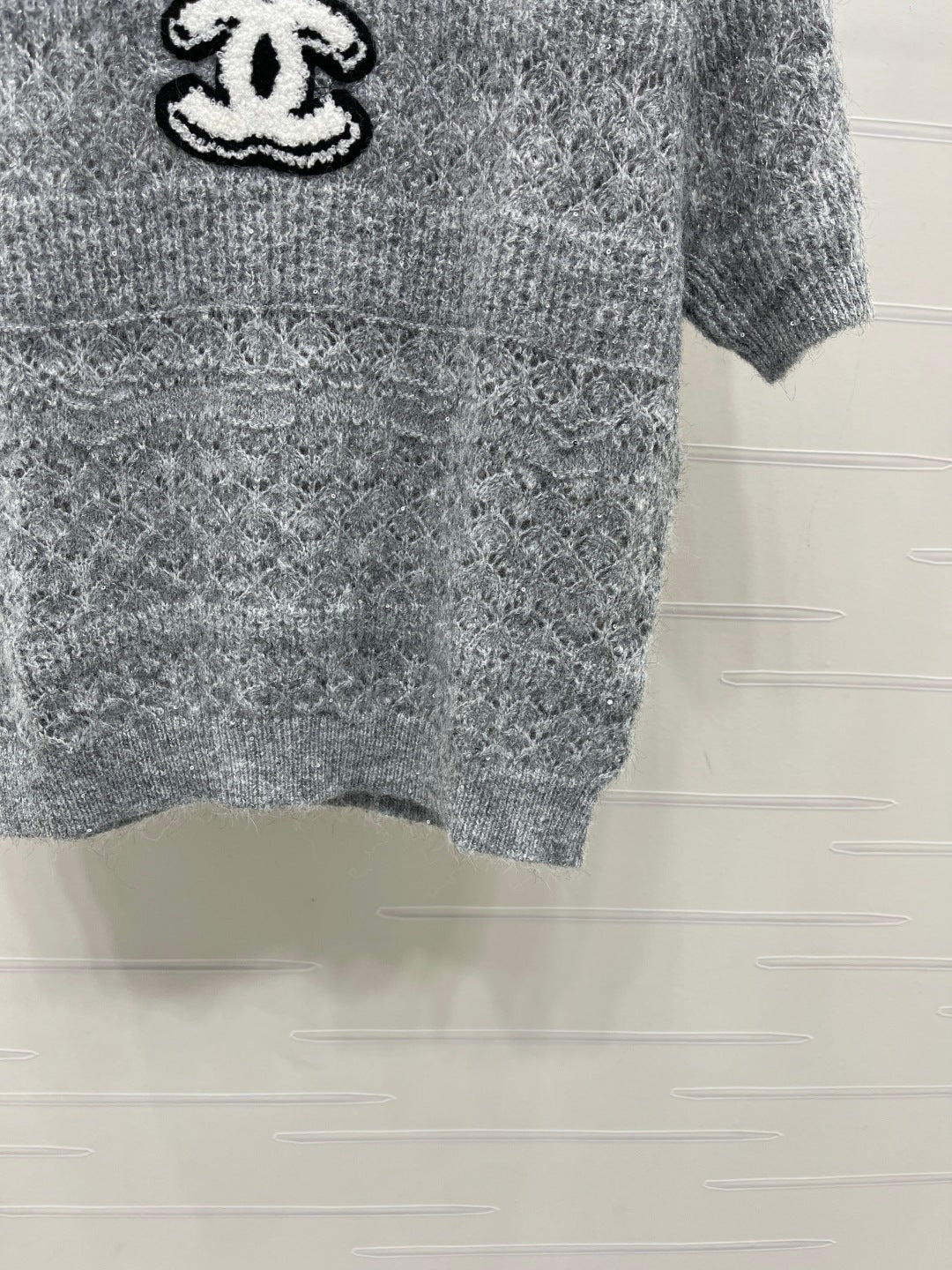 CC Pattern Knit Short-Sleeve T-Shirt Grey Wool 422029