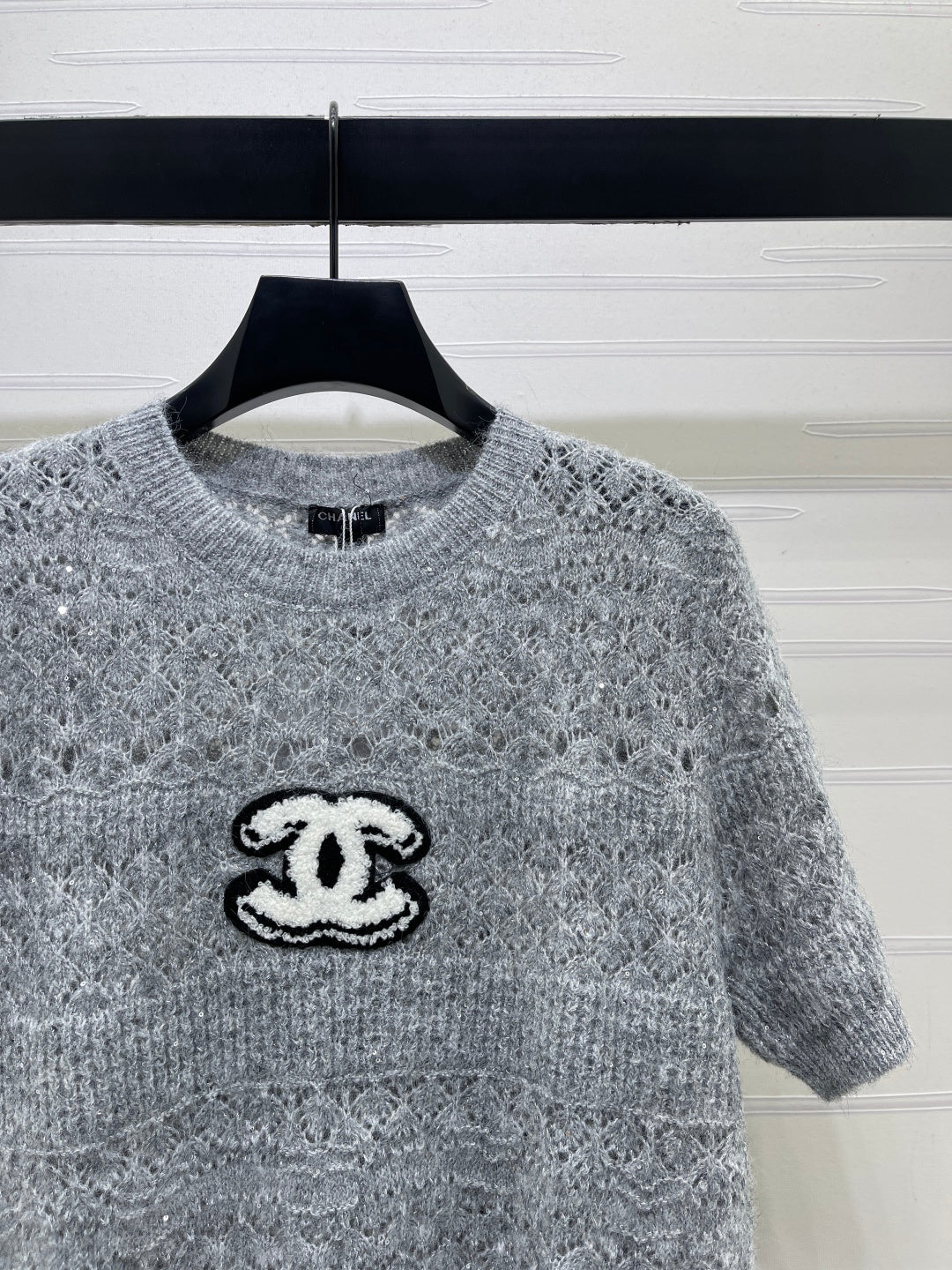 CC Pattern Knit Short-Sleeve T-Shirt Grey Wool 422029