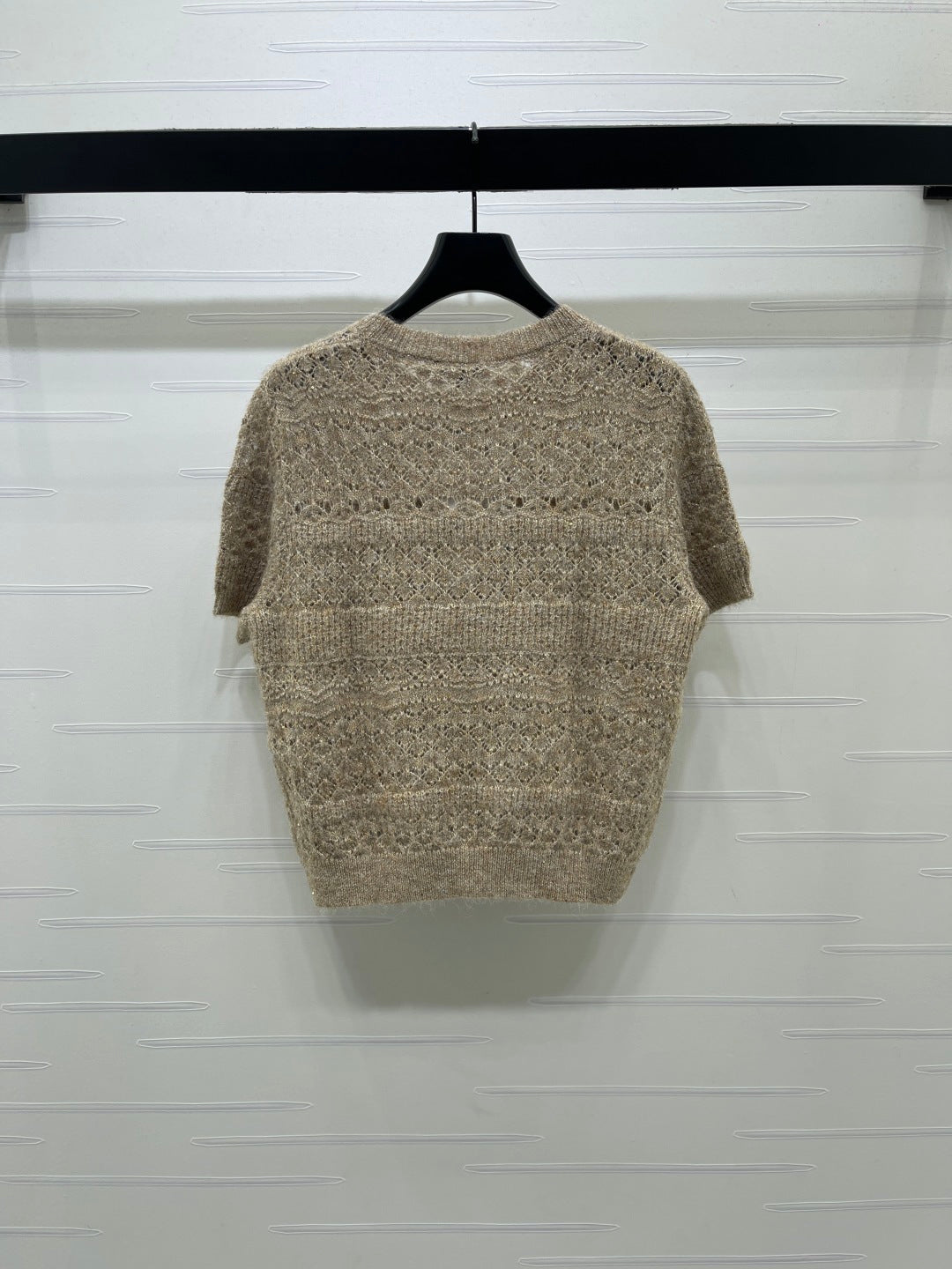 CC Pattern Knit Short-Sleeve T-Shirt Brown Wool 422028