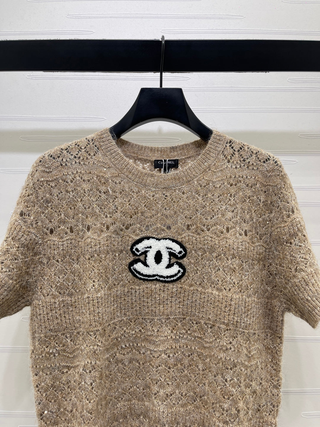 CC Pattern Knit Short-Sleeve T-Shirt Brown Wool 422028