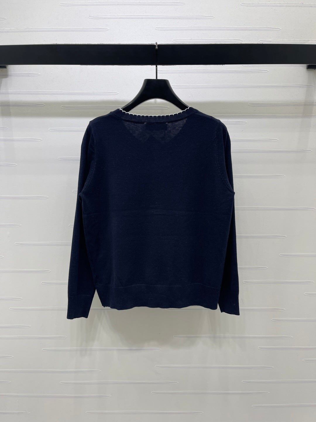 Miu 26s Round Neck Long-Sleeved Cardigan Navy Blue Wool 422011