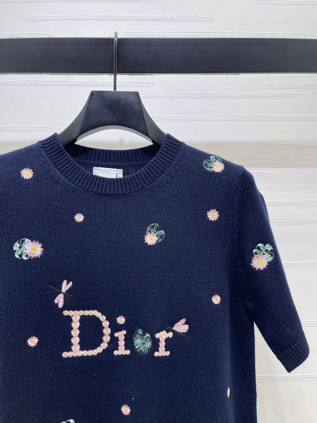 CD 26s Short-Sleeved Embroidered Sweater Navy Blue Wool 422022