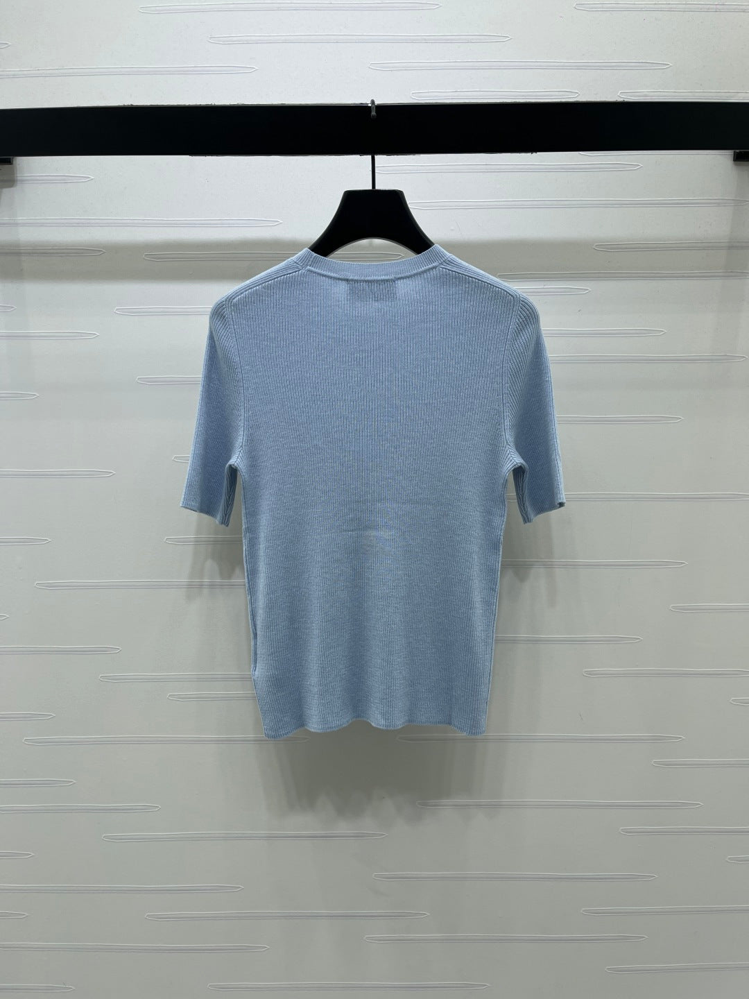 Prada 26s Round Neck Slim Fit Knit Short-Sleeve Top Light Blue Wool 421997