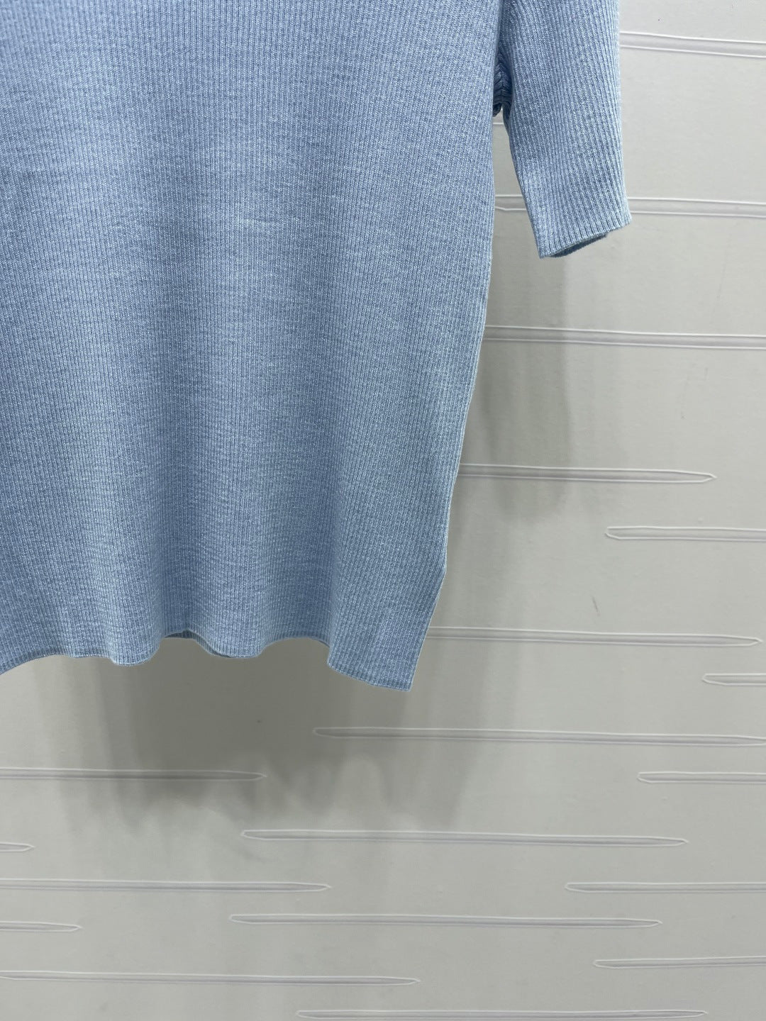 Prada 26s Round Neck Slim Fit Knit Short-Sleeve Top Light Blue Wool 421997