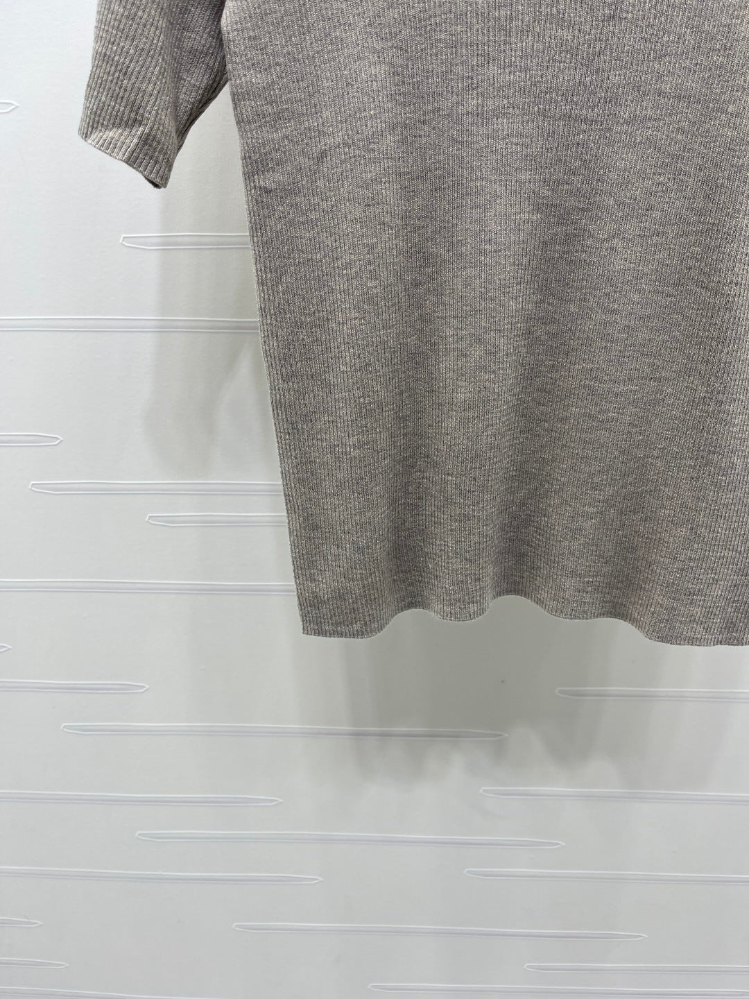 Prada 26s Round Neck Slim Fit Knit Short-Sleeve Top Light Taupe Wool 421995
