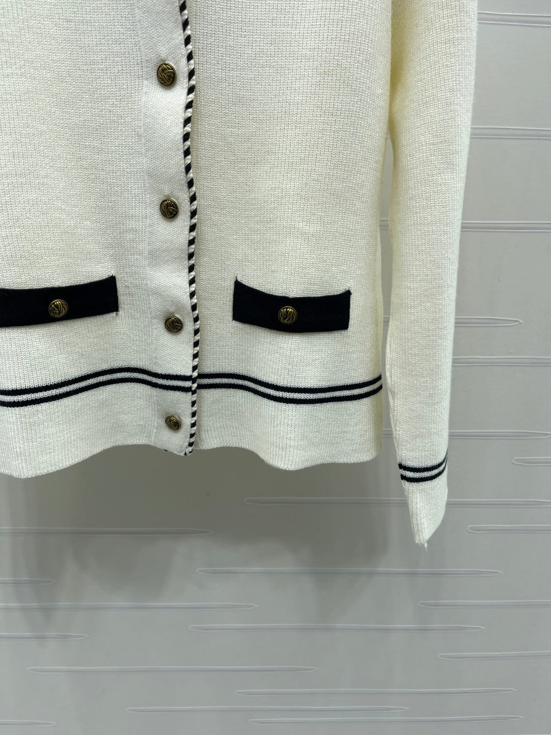 CC 26s Small Stand Collar Knit Long Sleeve Cardigan Cream Wool 423887