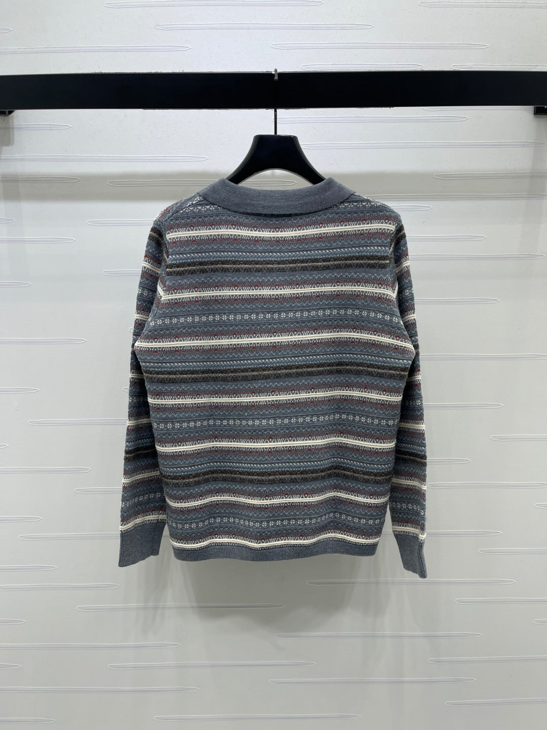 Miu 26s Striped Collar Knit Long Sleeve Grey Wool 423879