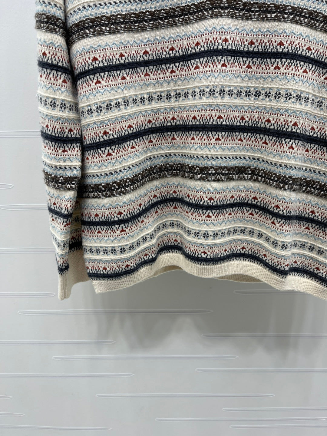 Miu 26s Striped Collar Knit Long Sleeve Cream Wool 423878