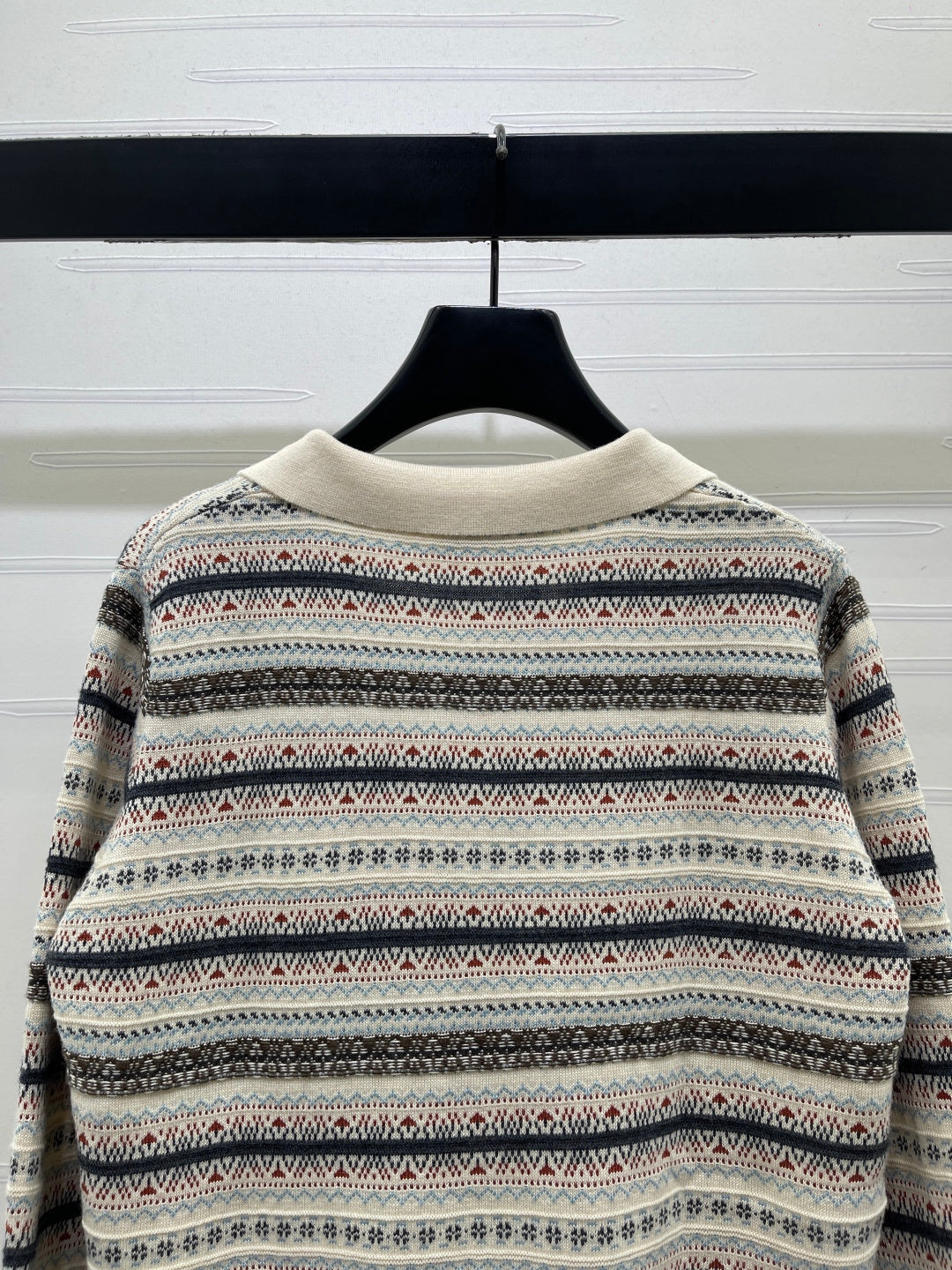 Miu 26s Striped Collar Knit Long Sleeve Cream Wool 423878