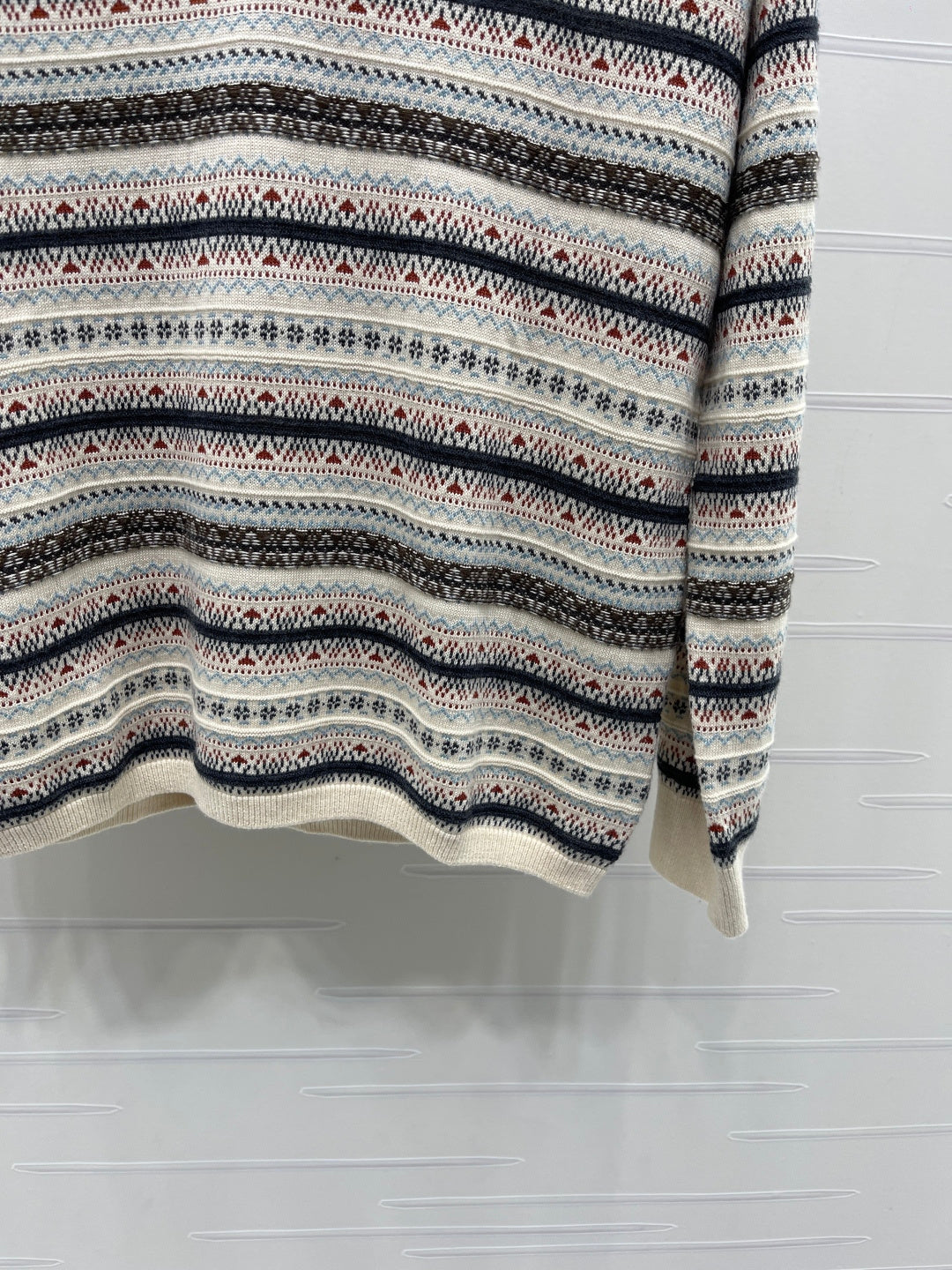 Miu 26s Striped Collar Knit Long Sleeve Cream Wool 423878