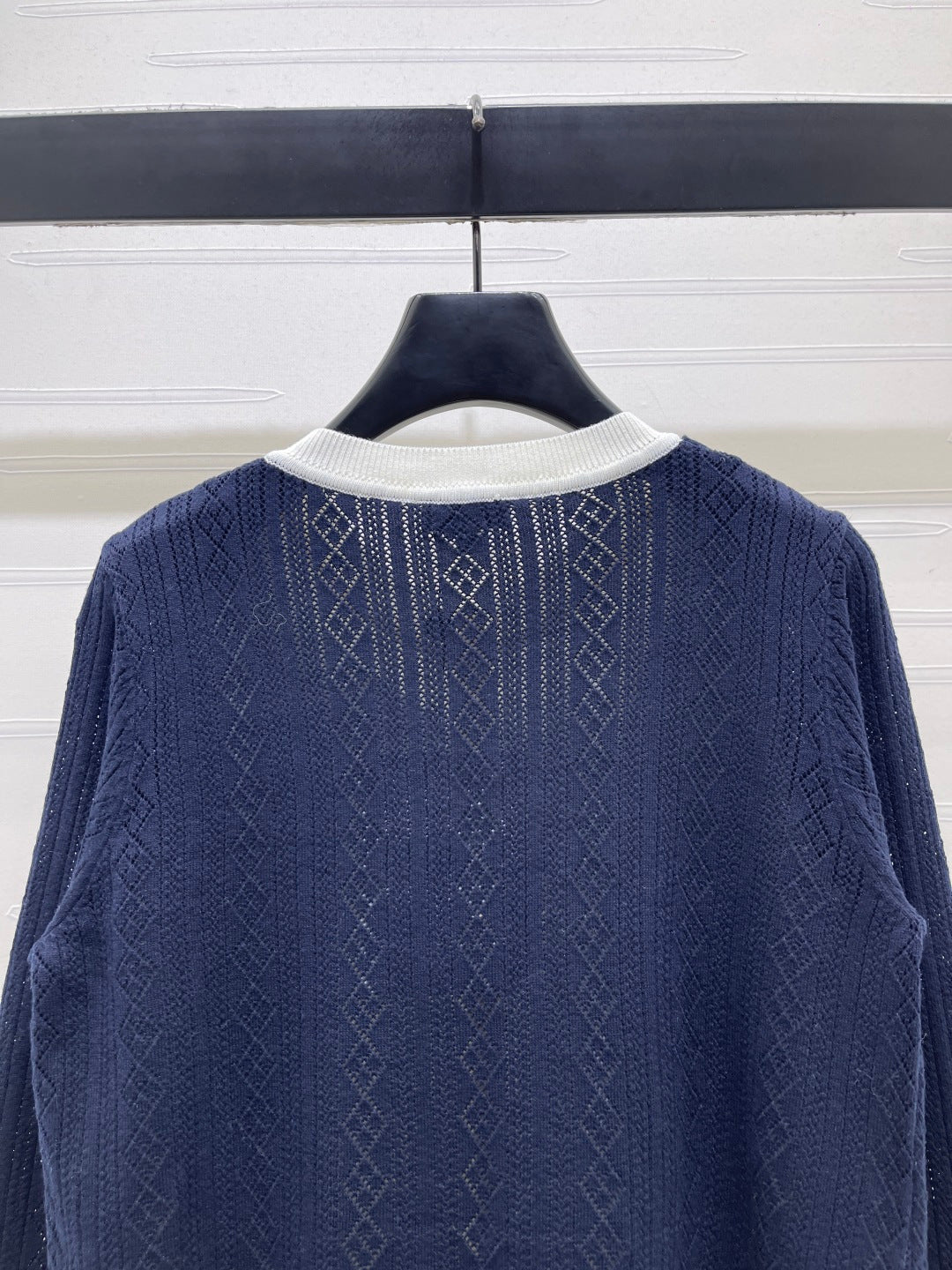 CC 26s Faux Two-Piece Knitted Crew Neck Cardigan Navy Blue Wool 423883