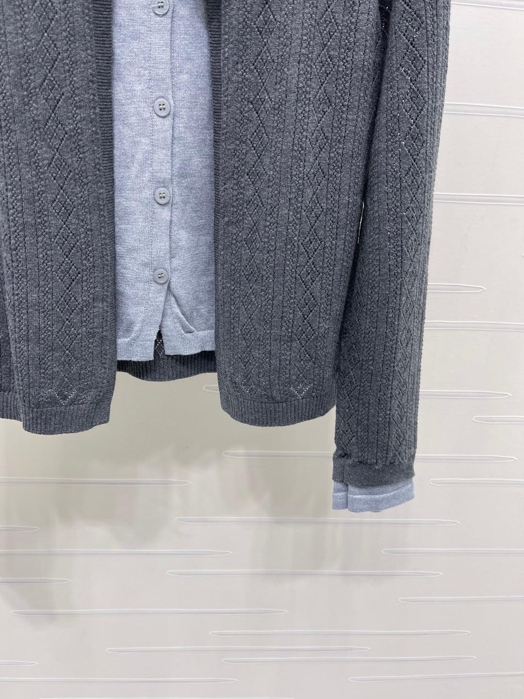 CC 26s Faux Two-Piece Knitted Crew Neck Cardigan Grey Wool 423882